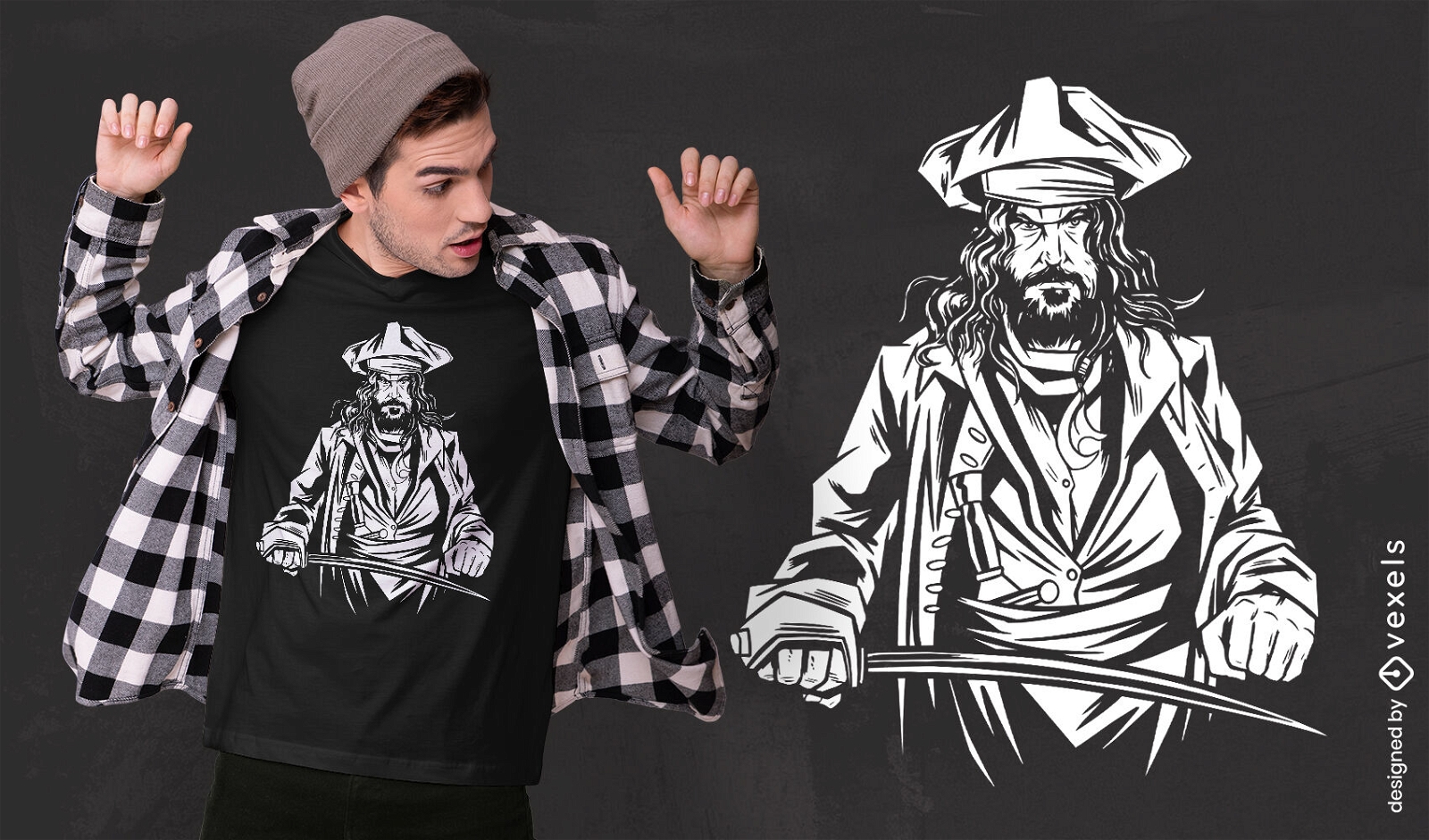 Blackbeard Pirate T-shirt Design Vector Download