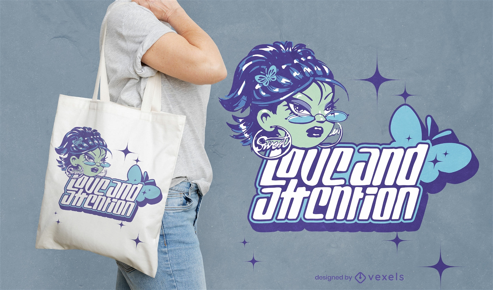 Love And Attention Y2k Tote Bag Design Vector Download