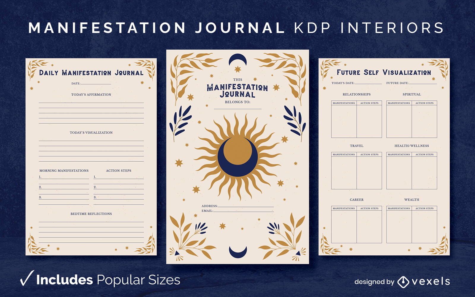 Manifestation Sun Journal Design Template KDP Vector Download