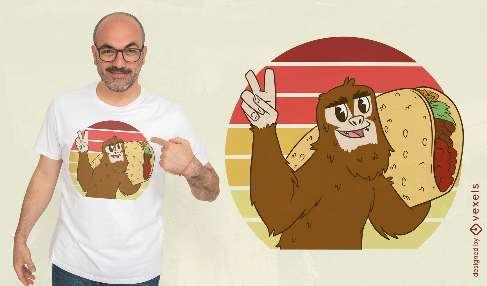 Big Foot With Taco Cartoon T-shirt Design Vector Download