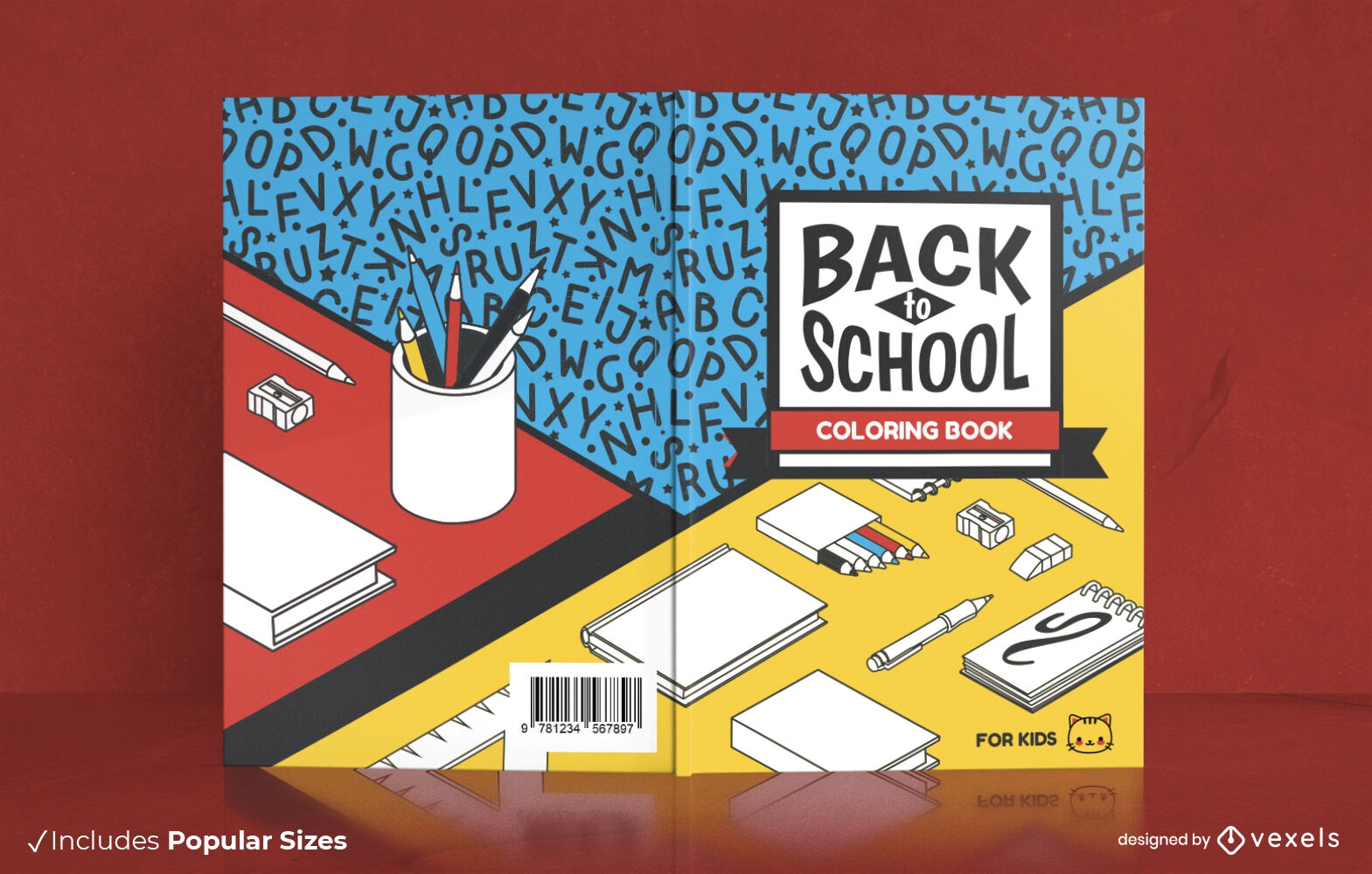 útiles escolares diseño de libros para colorear, ilustración de