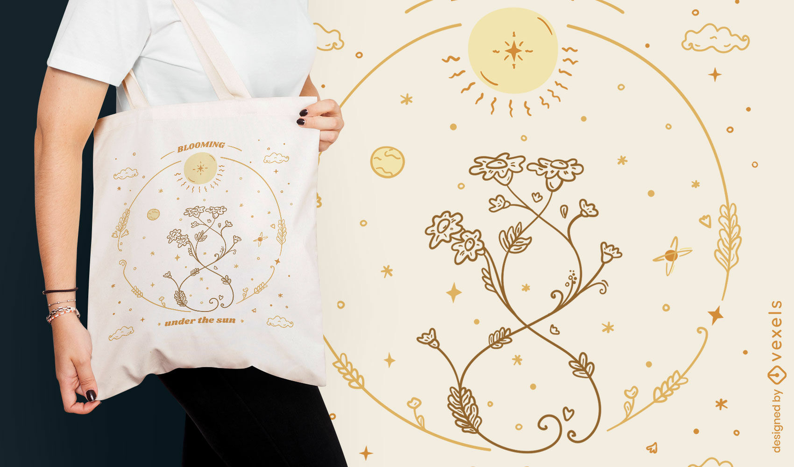 Wildflower Crescent Moon Tote Bag 