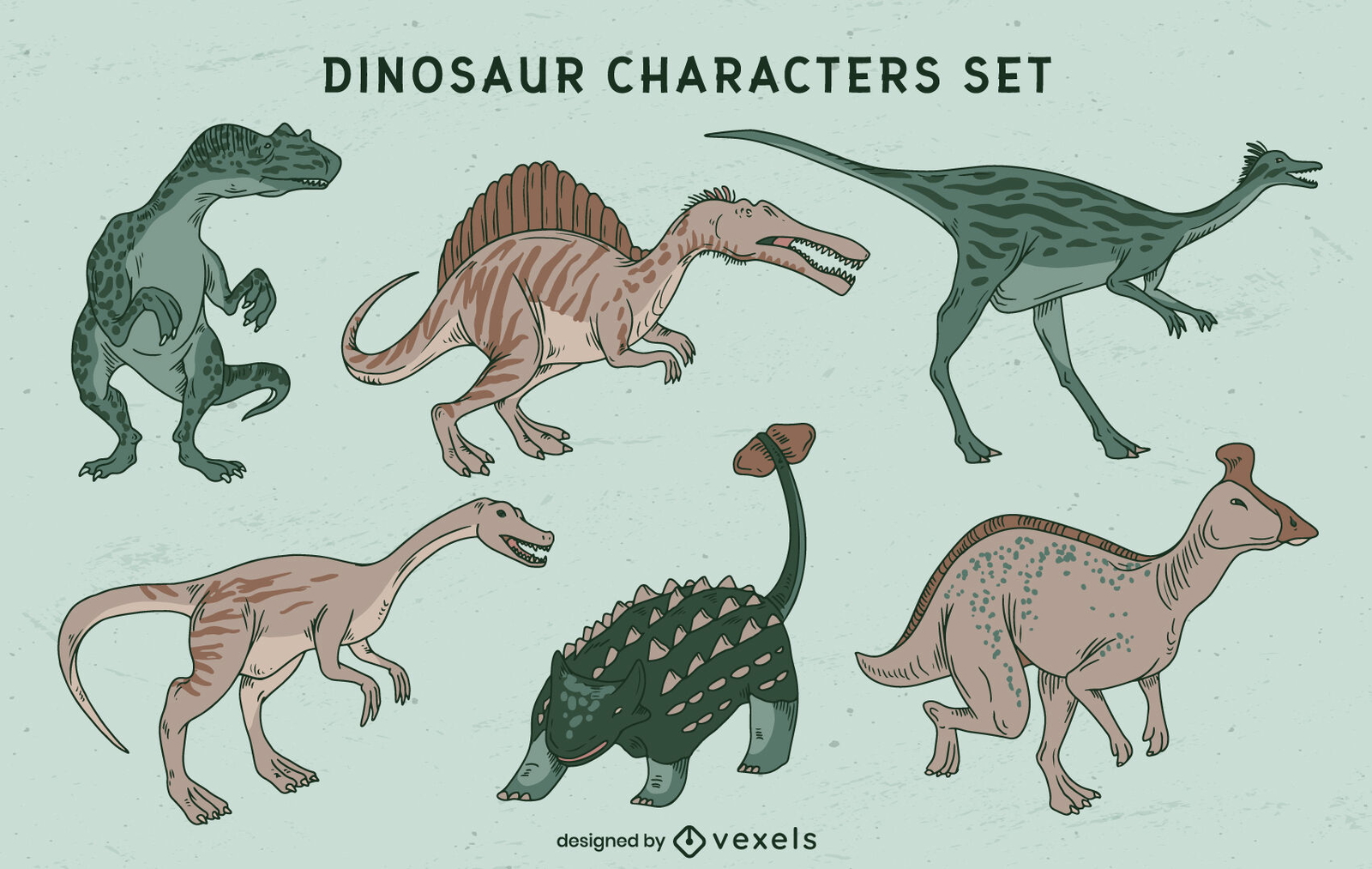 Conjunto De Dinossauros De Desenho Realista Ilustração Stock