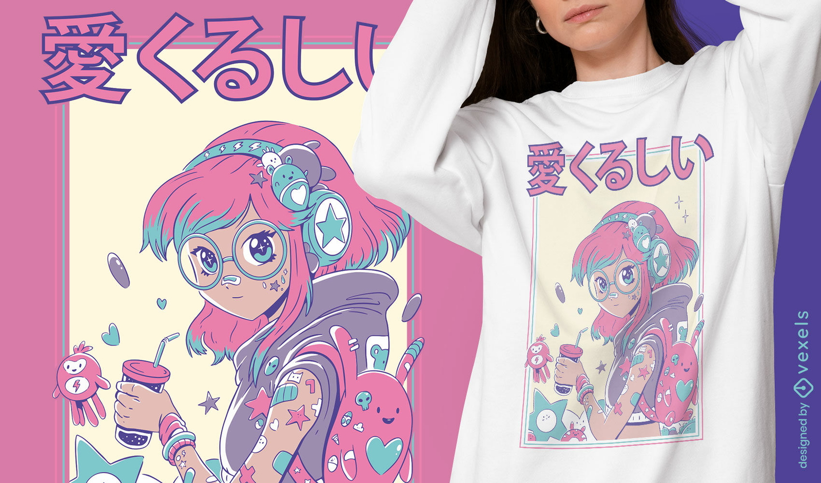 Designs Gráficos para Camisetas e Merch de menina anime