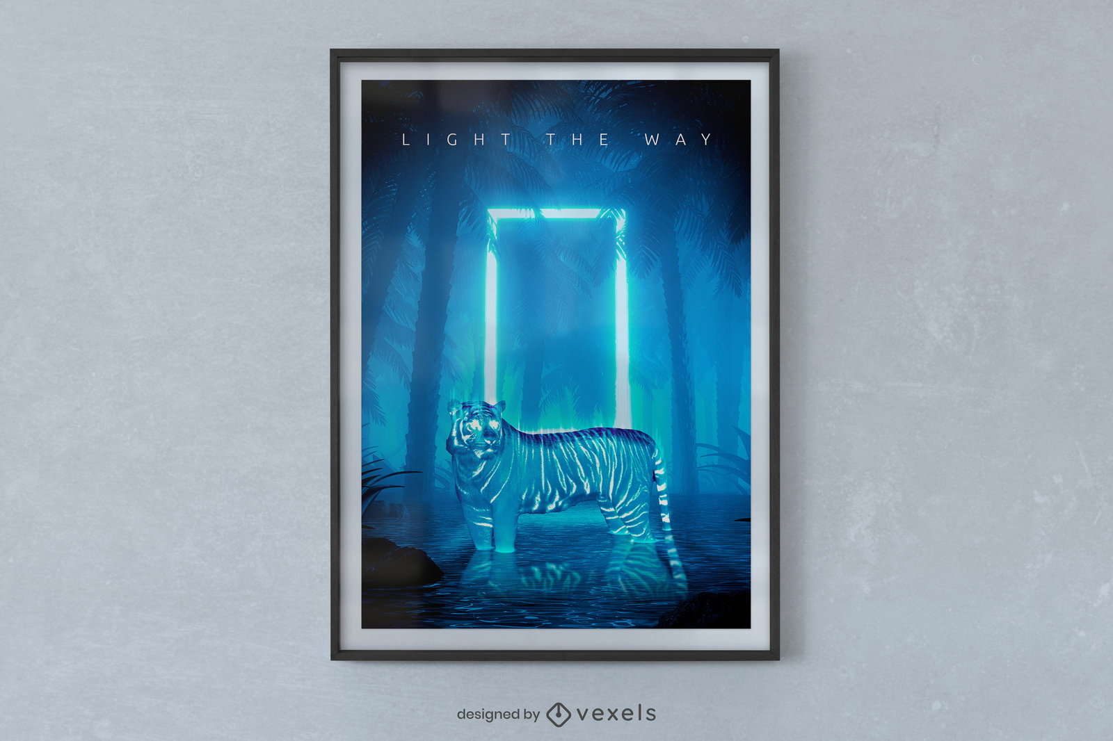 Neon Light Tiger Poster Design PSD Editable Template