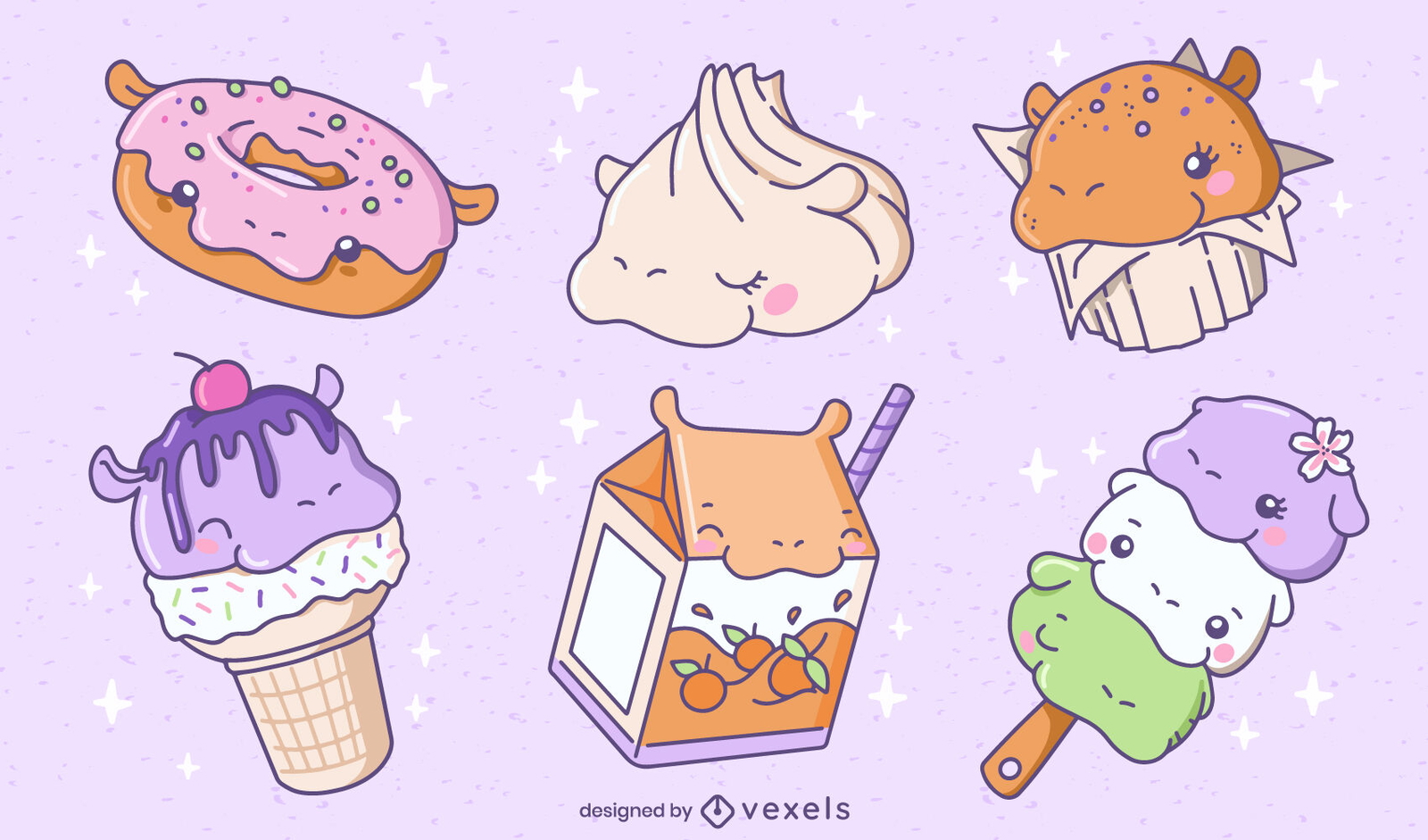 Hippo Food Kawaii Character Set Vector Download