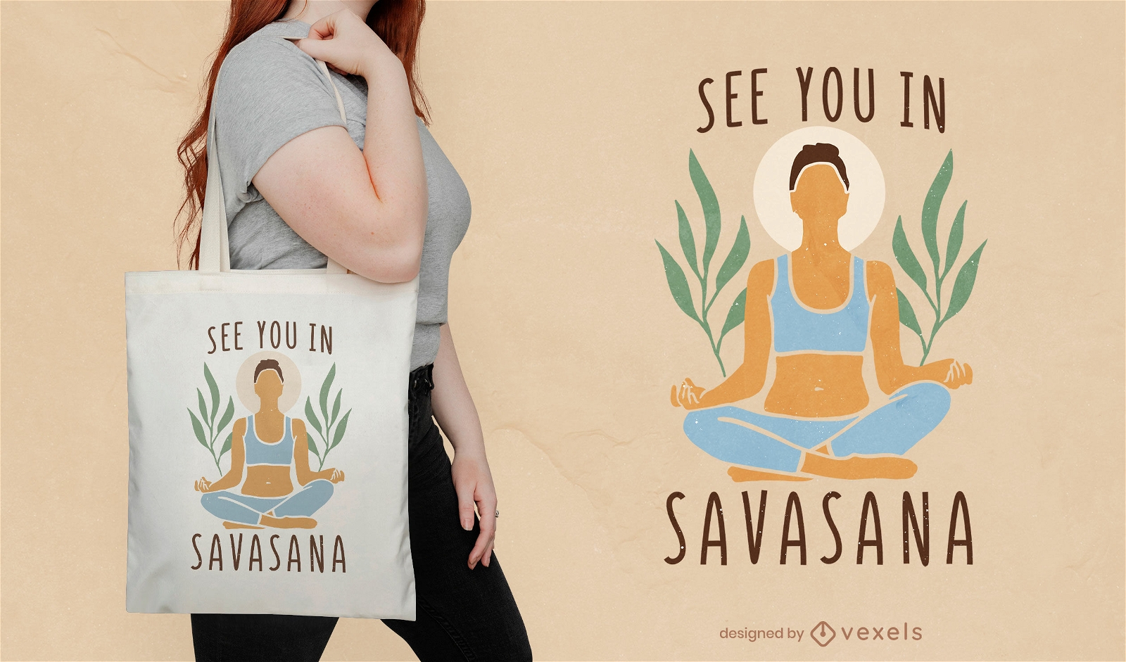 Yoga Savasana Woman Tote Bag Design Vector Download