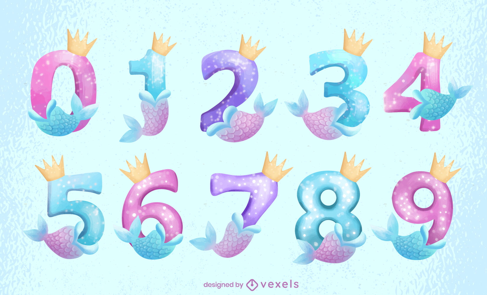 Mermaid Alphabet Number Set Vector Download