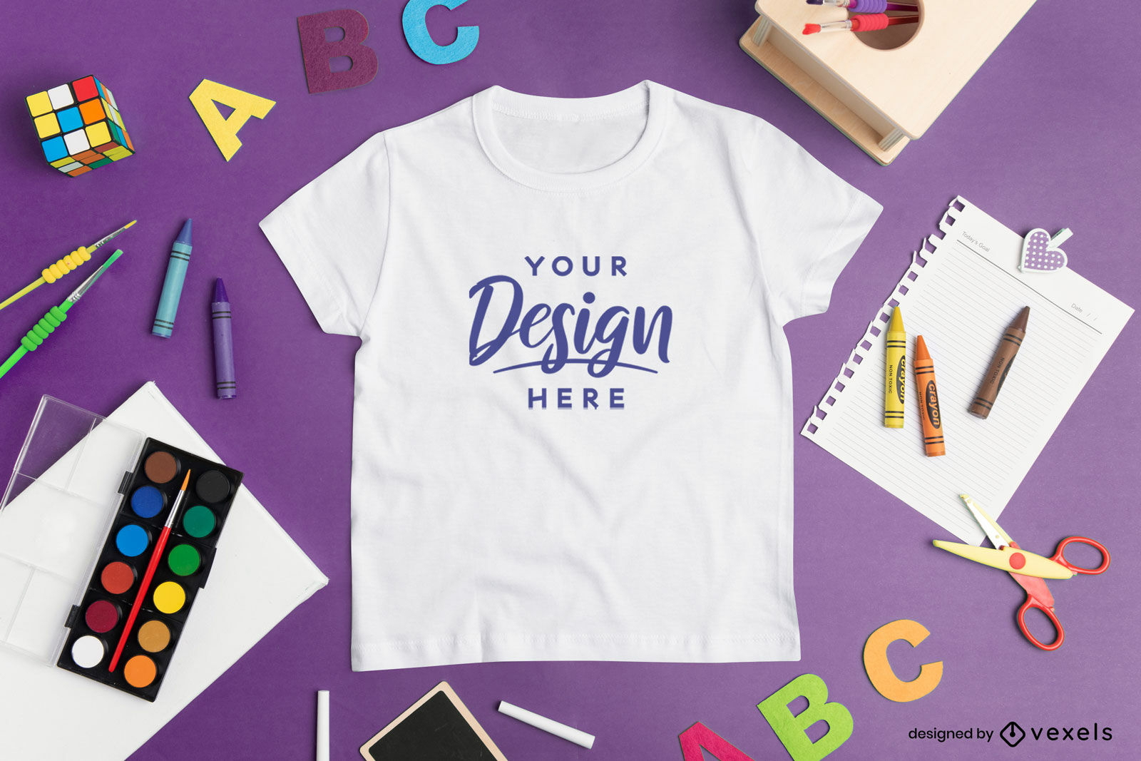 Kids School Crafting Supplies Tshirt Mockup PSD Editable Template