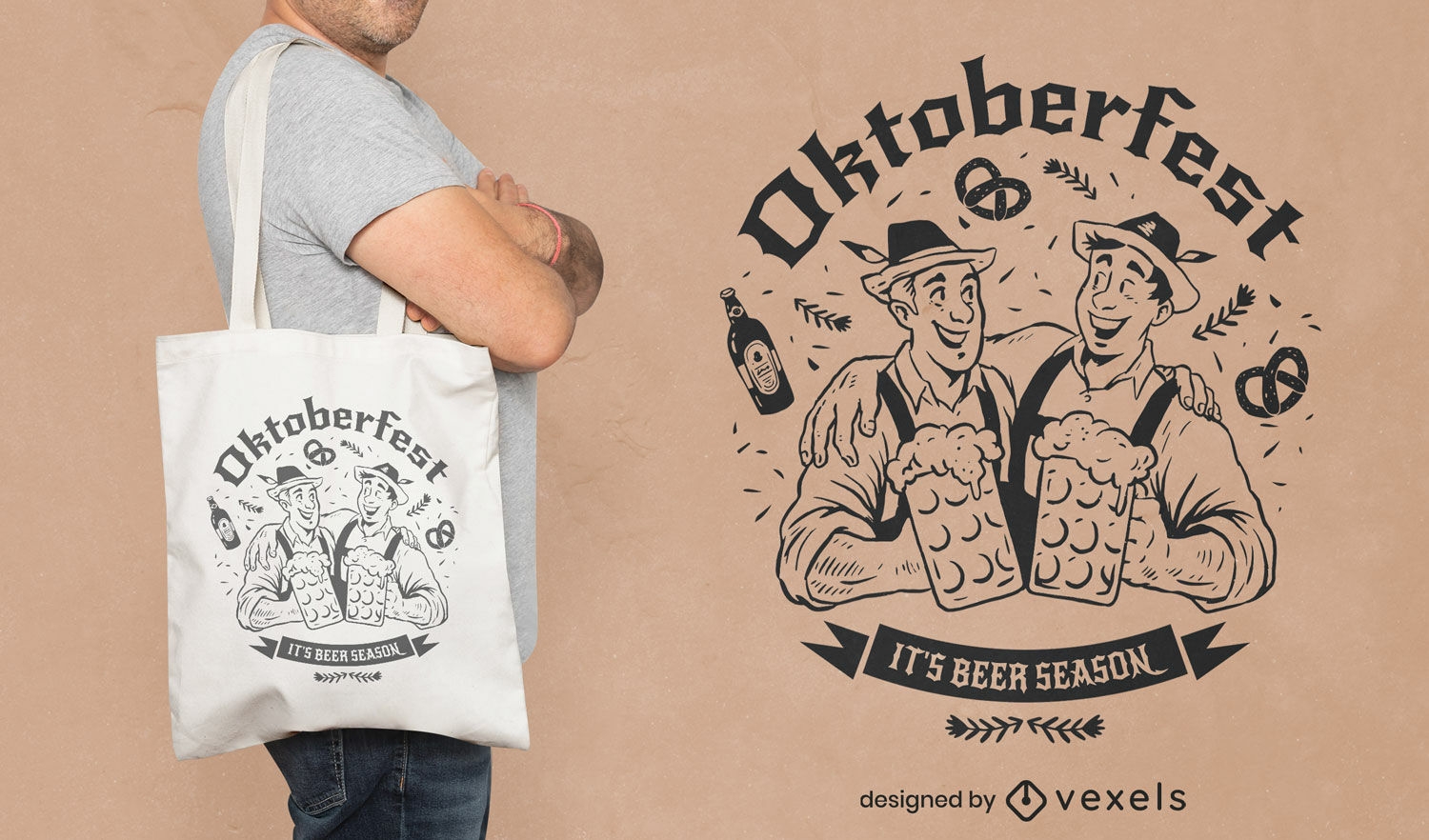 Oktoberfest Men Drinking Beer Tote Bag Design Vector Download