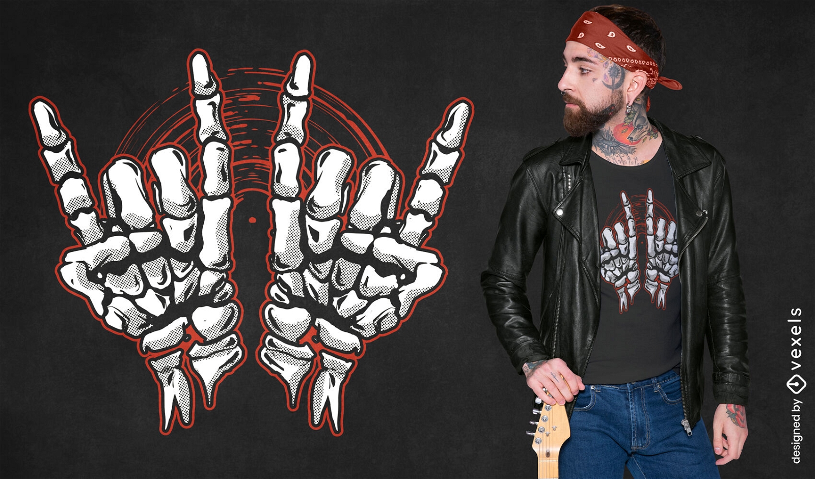 rock and roll hand sign skeleton