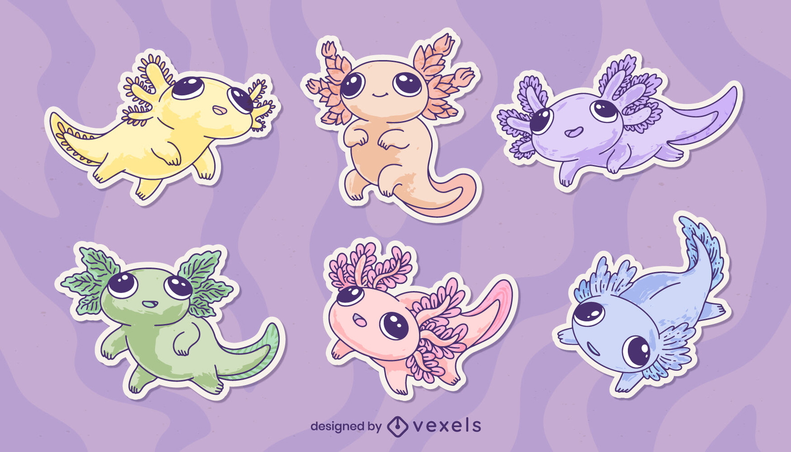 Cute Axolotl Stickers Set Vector Download
