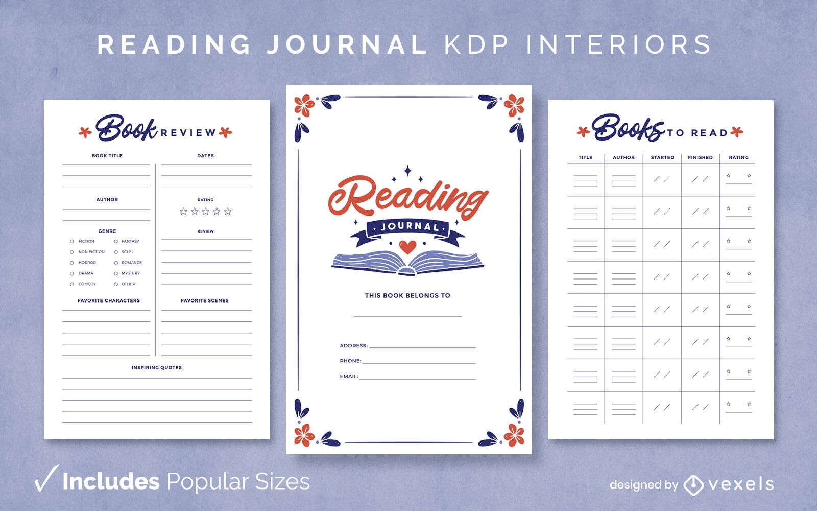 Reading Books Journal Template KDP Interior Design Vector Download