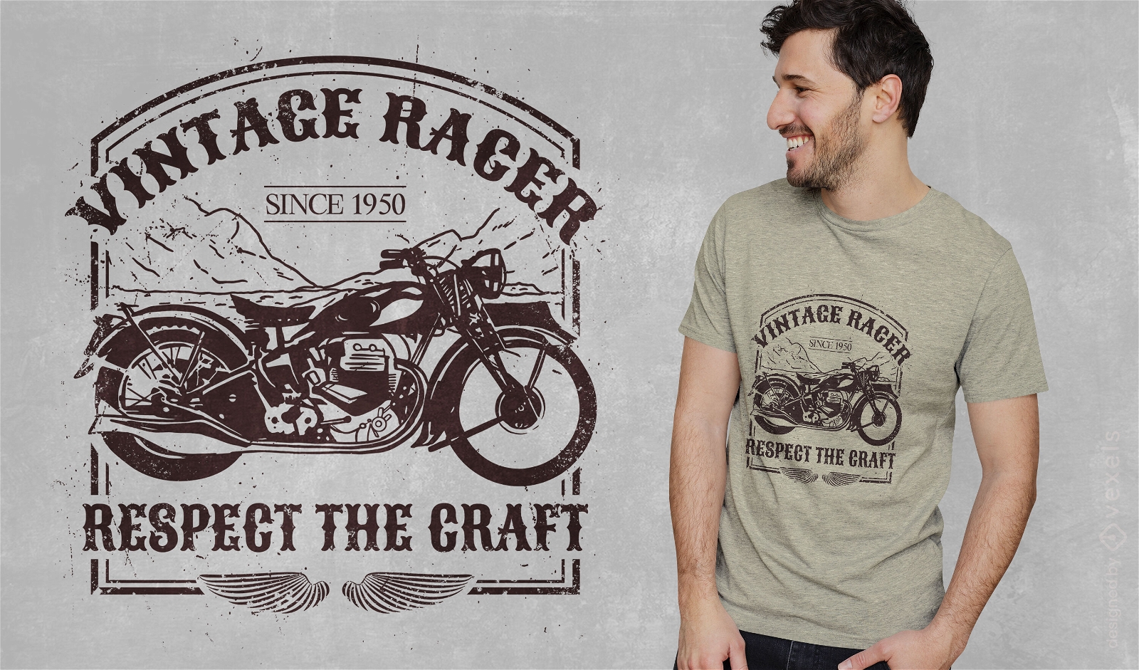 Vintage Motorcycle Badge T-shirt Design PSD Editable Template
