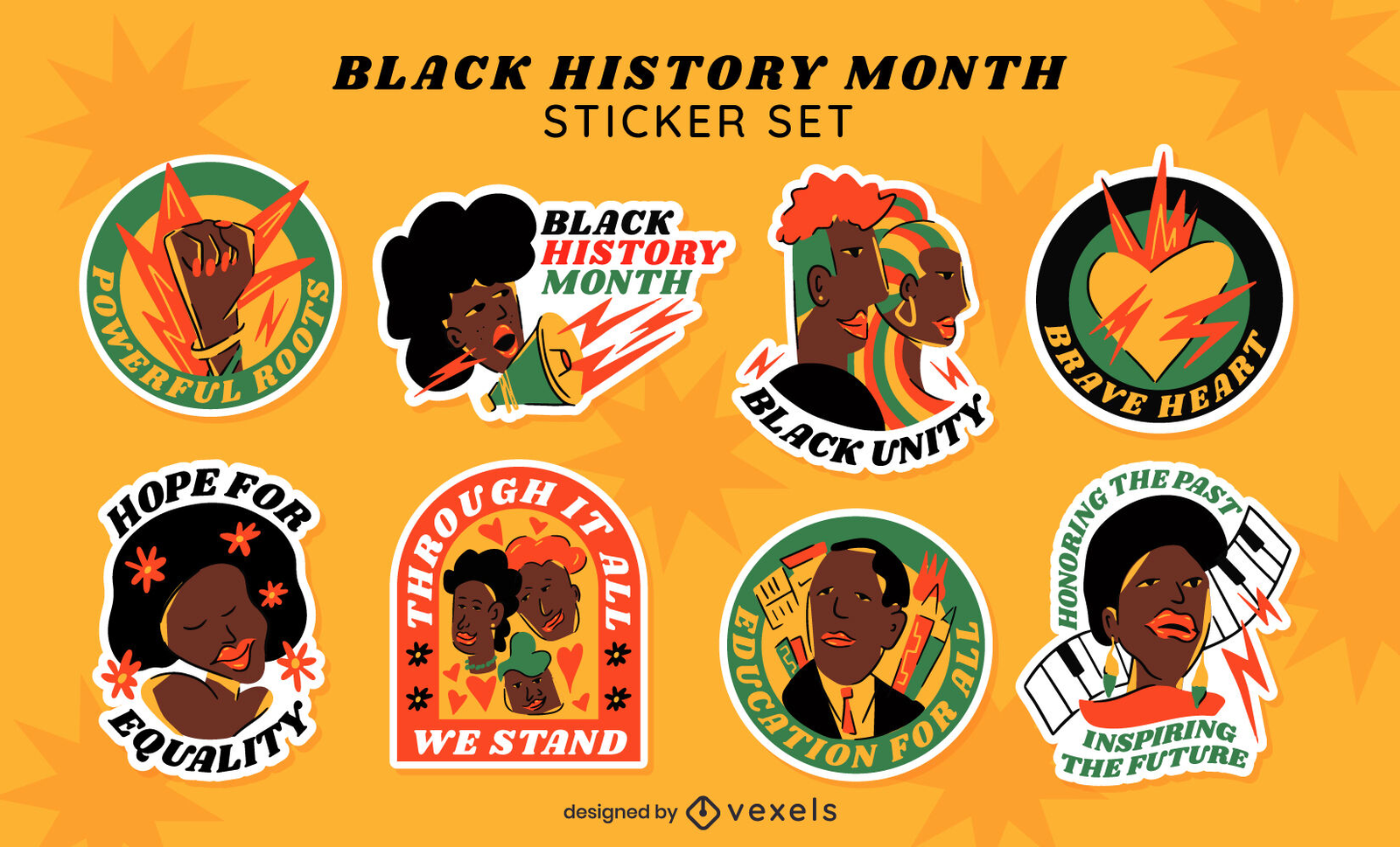 Black History Month Cartoon Stickers Set Vector Download