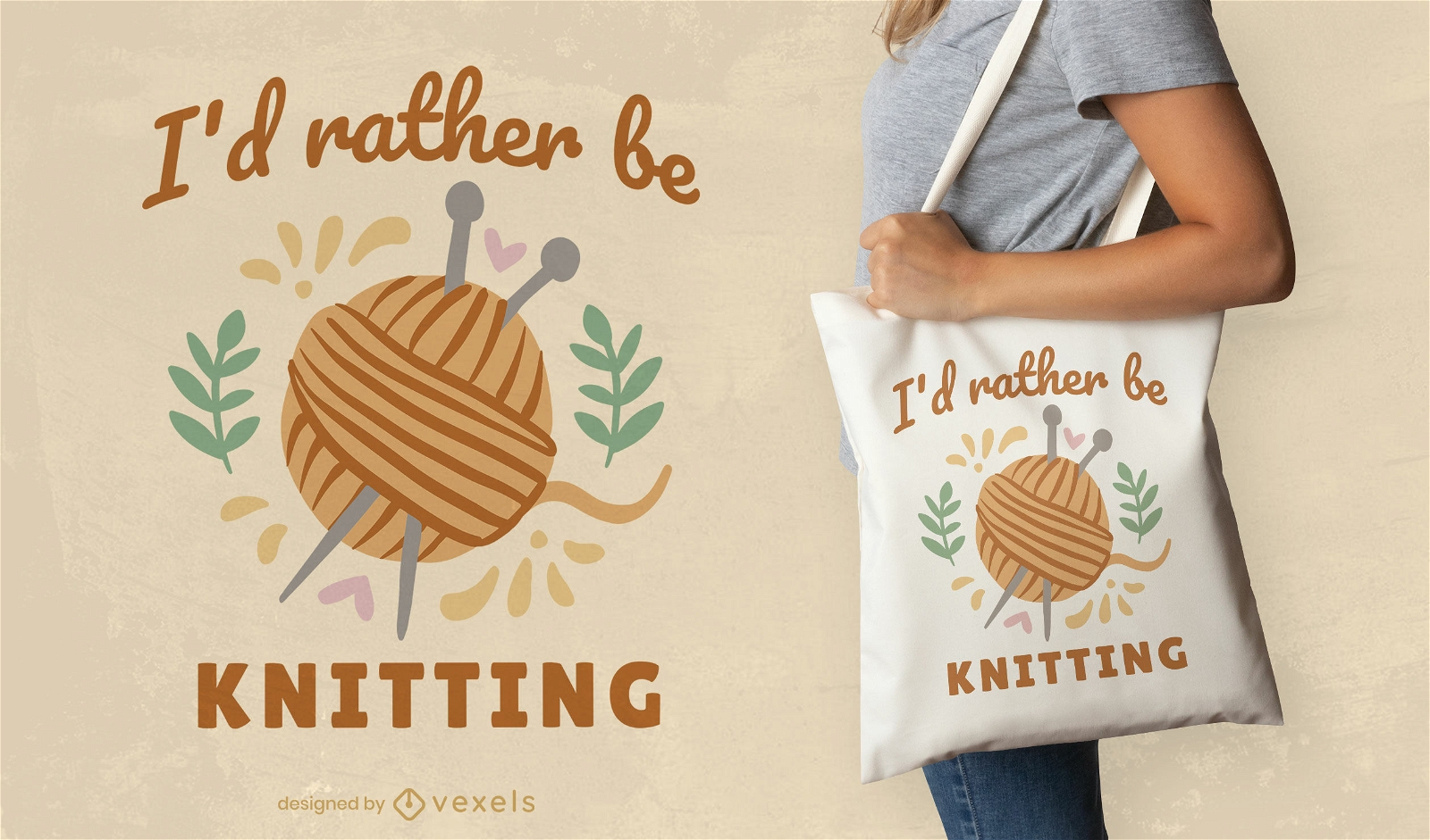 Knitting Hobby Needles And Wool Tote Bag Design Vector Download