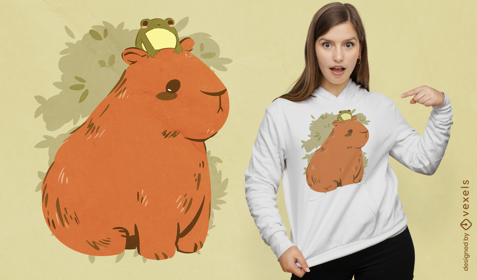 Descarga Vector De Diseño De Camiseta De Animales De Rana Y Capibara.