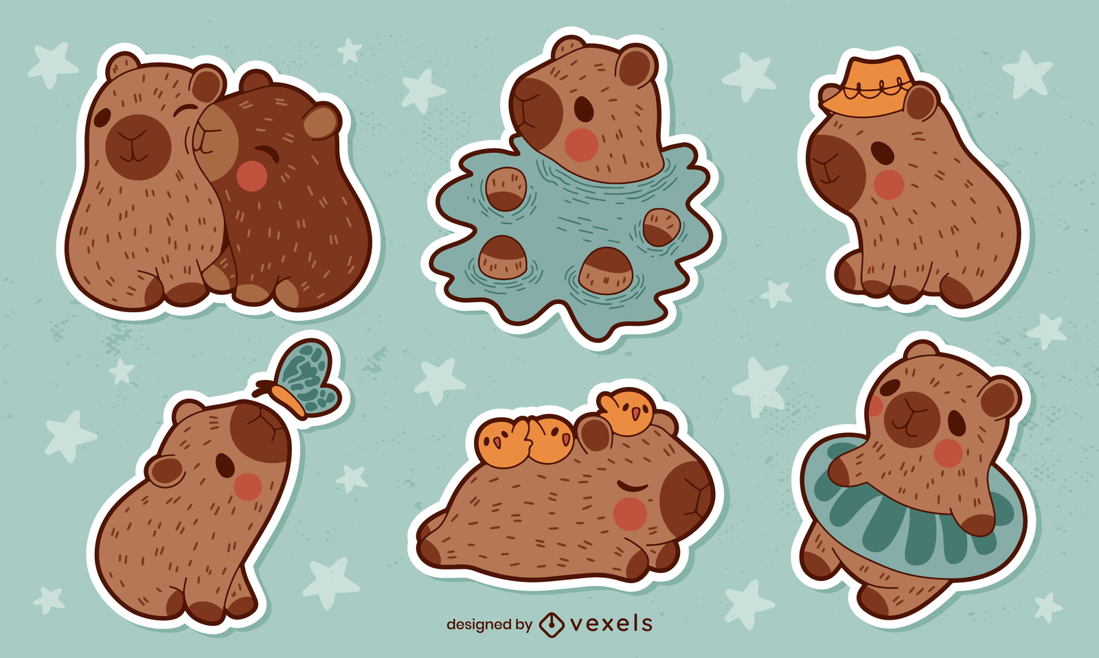 Cute Capybara Sticker Set Vector Download 7718