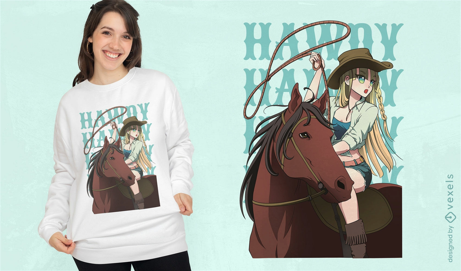 Anime Cowgirl T-shirt Design Vector Download