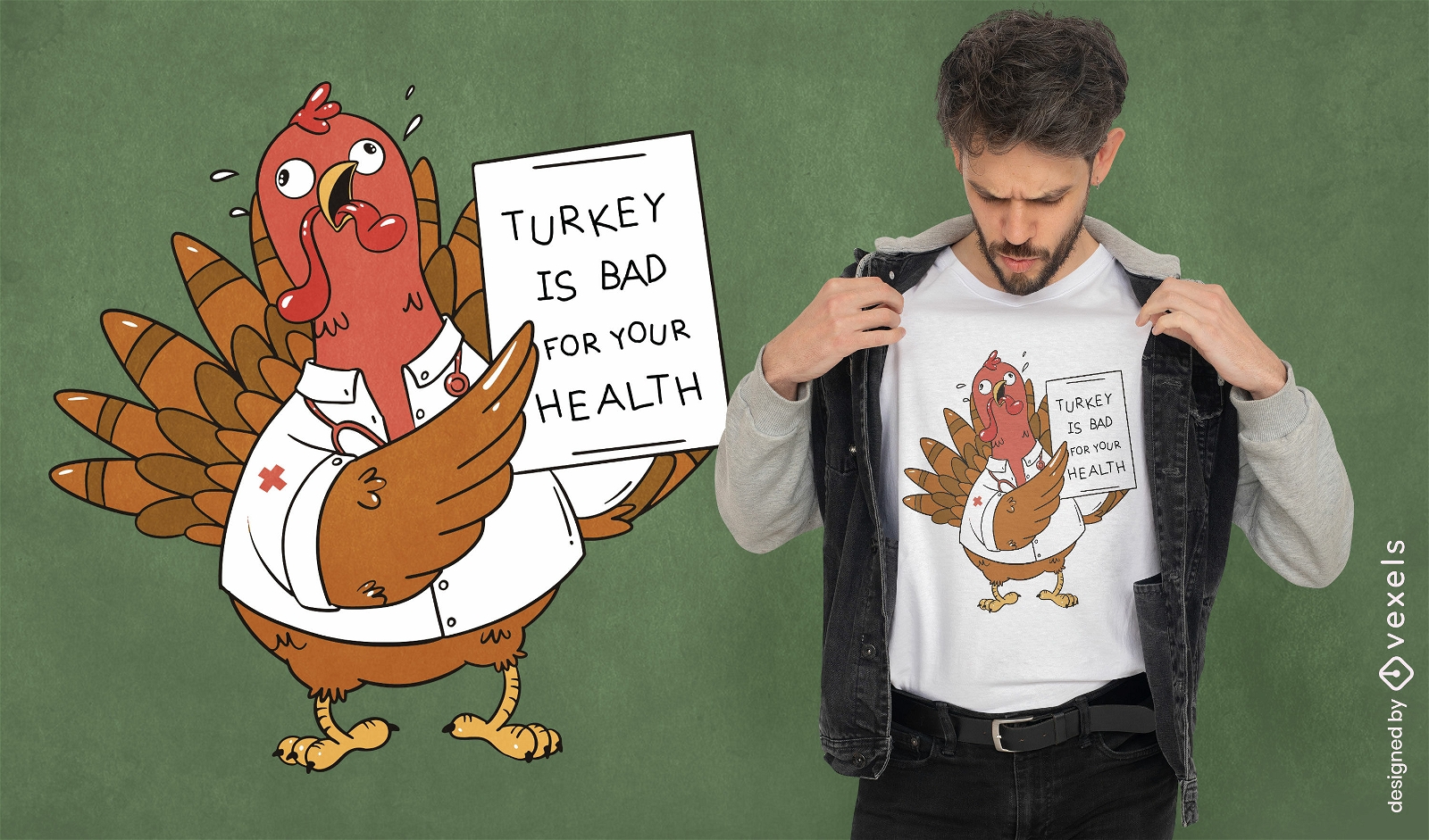 Baixar Vetor De Design De Camiseta De Desenho Animado Turquia E T-rex