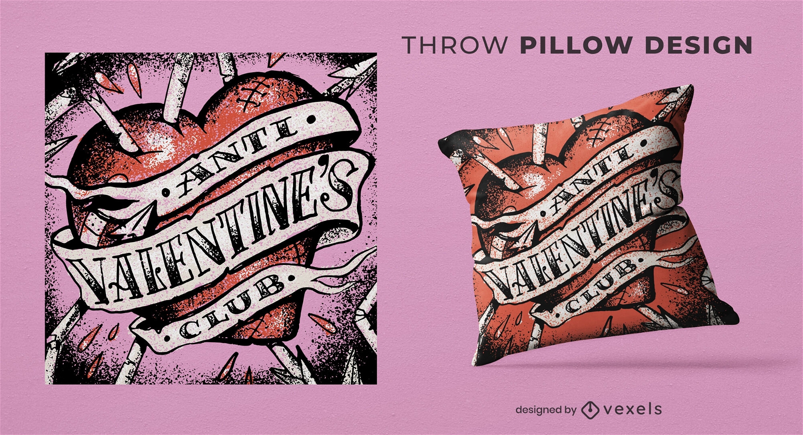 Anti valentines broken heart throw pillow design