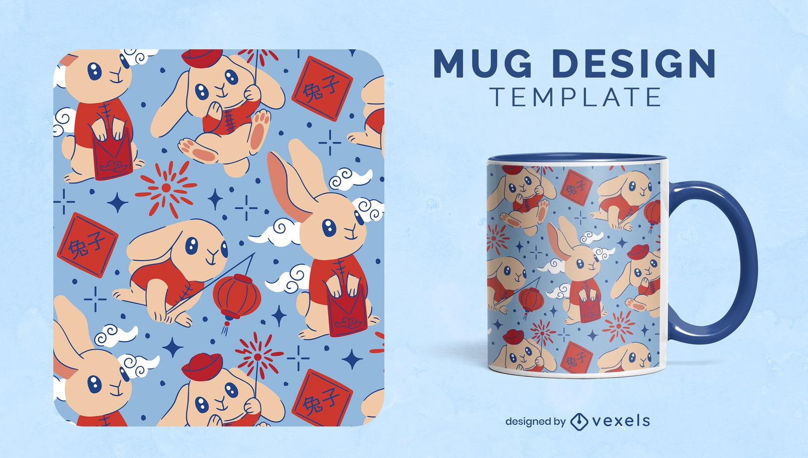 Chinese New Year Holiday Rabbits Mug Design Vector Download