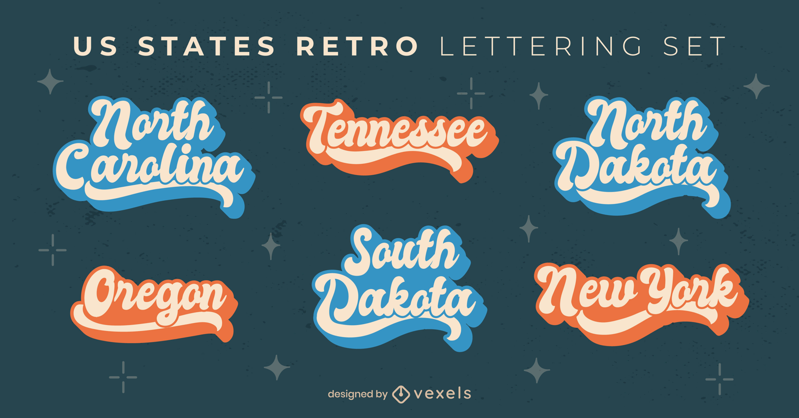 USA States Vintage Lettering Set Vector Download