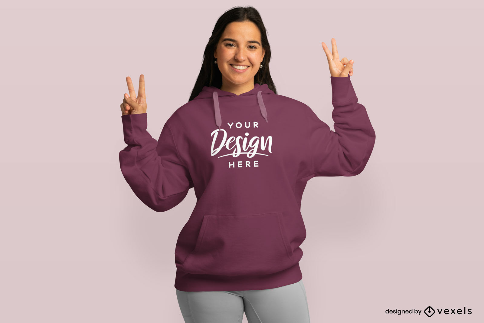 Woman Peace Sign Hoodie Mockup Design PSD Editable Template