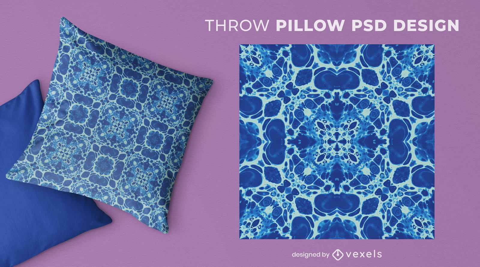 Blue Tie Die Throw Pillow Design PSD Editable Template