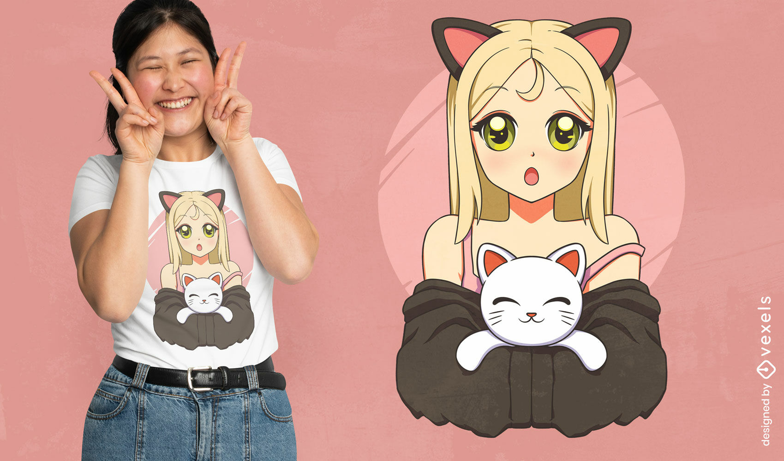 Baixar Vetor De Garota De Anime Com Design De Camiseta De Gato