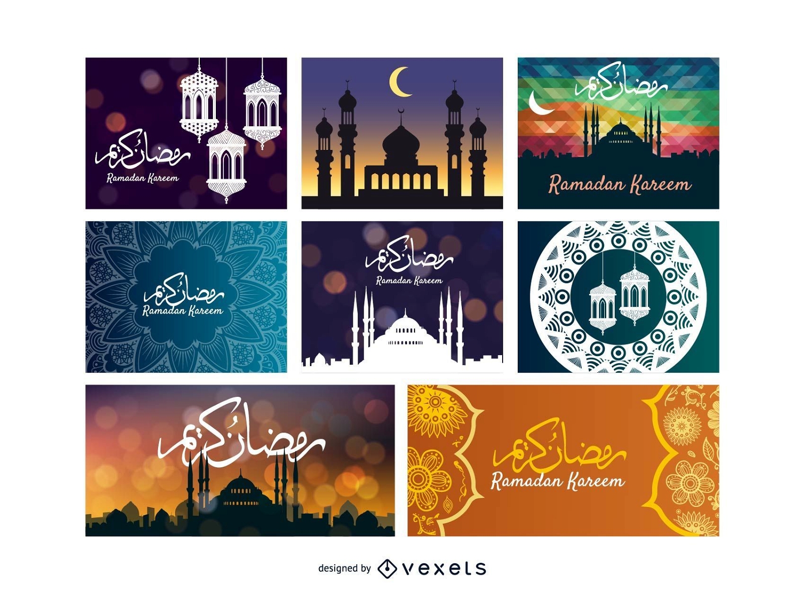 Set of 8 small stencils Eid and Ramadan Mubarak