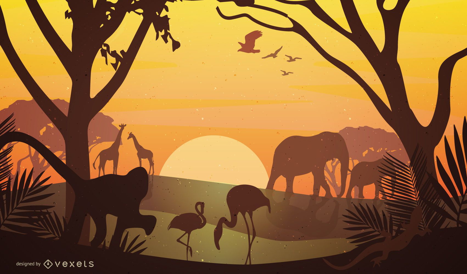 Sunset View Of Safari Vector Download