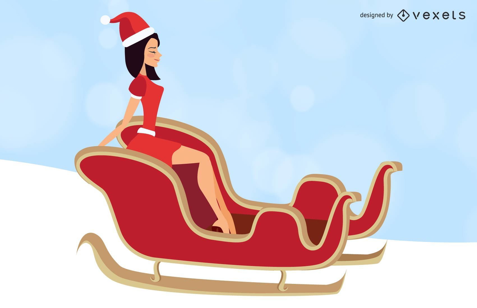 Sexy Santa Girl Sitting In Sleigh Vector Download