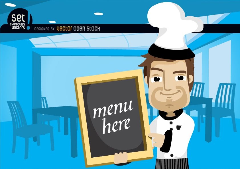 Chef Showing Menu In A Restaurant Vector Download