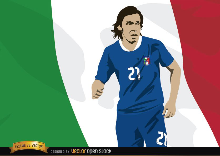 Italy Footballer Andrea Pirlo With Flag Vector Download