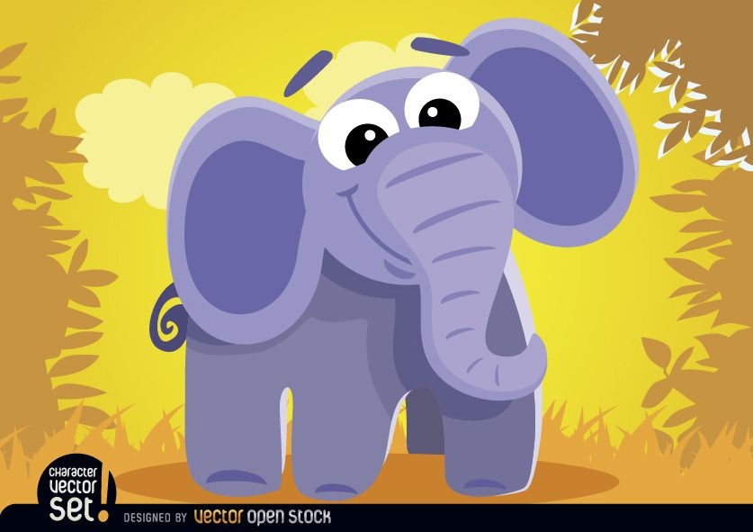 Cartoon Elephant In The Jungle Vector Download