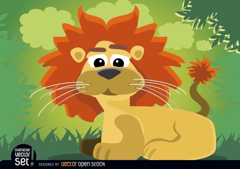 Cartoon Lion Animal Sitting In Jungle Vector Download