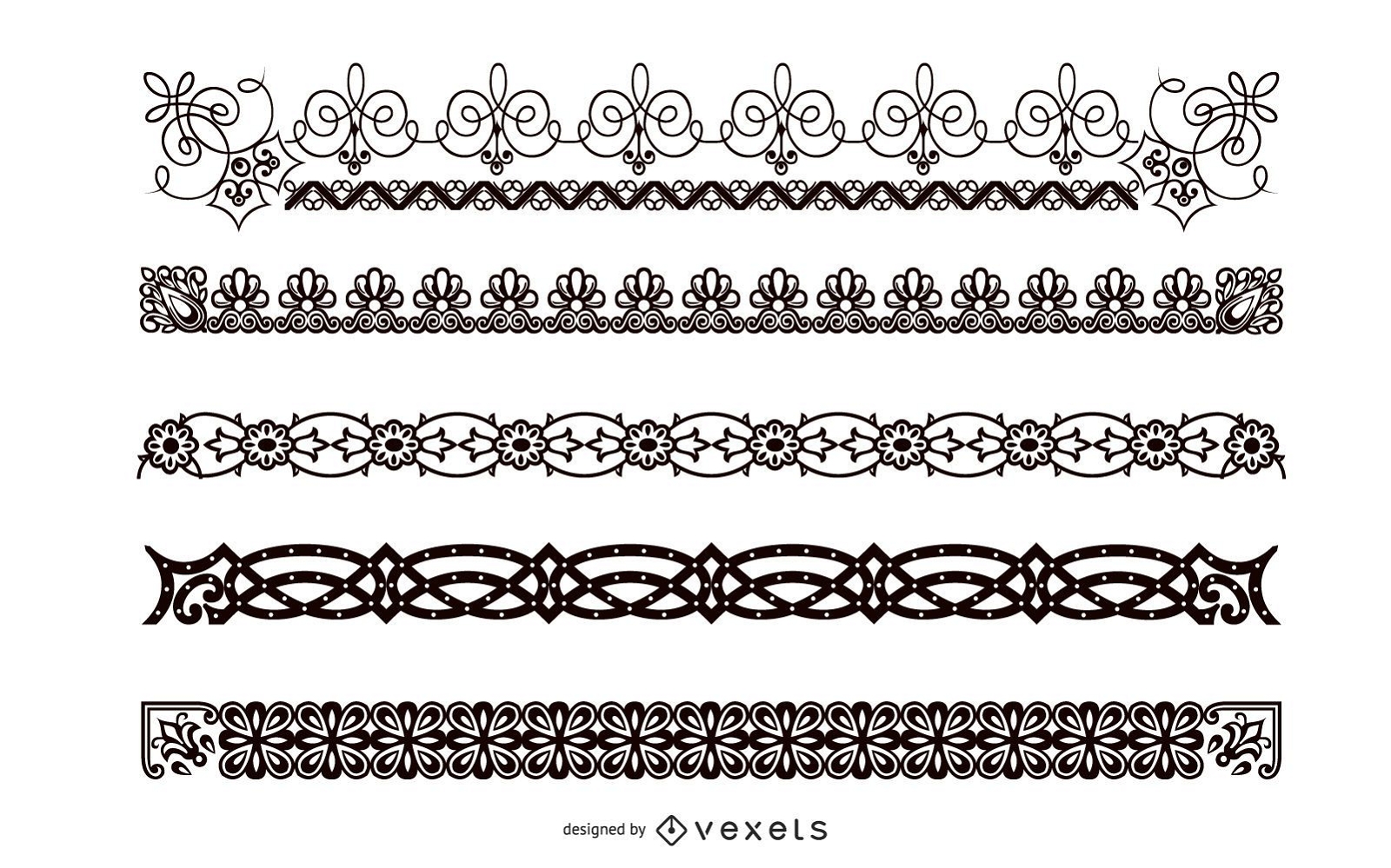 Abstract Black & White Border Set Vector Download