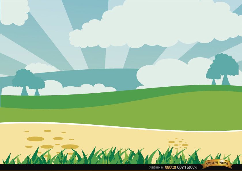 Descarga Vector De Paisaje Verde De Dibujos Animados Descarga Vector De Paisaje Verde De Dibujos Animados