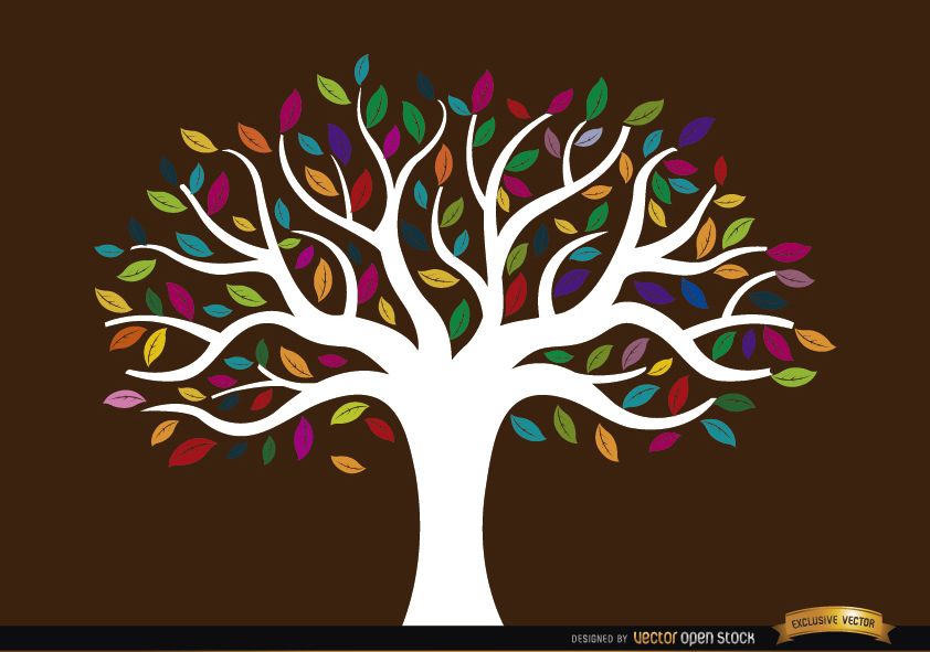 Descarga Vector De Árbol De Tronco Blanco Con Hojas De Colores