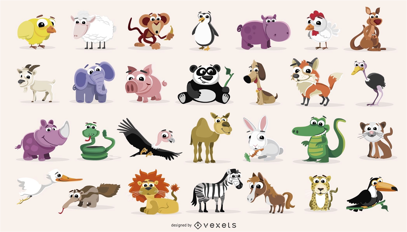 Cartoon Domestic And Wild Animals Pack Vector Download