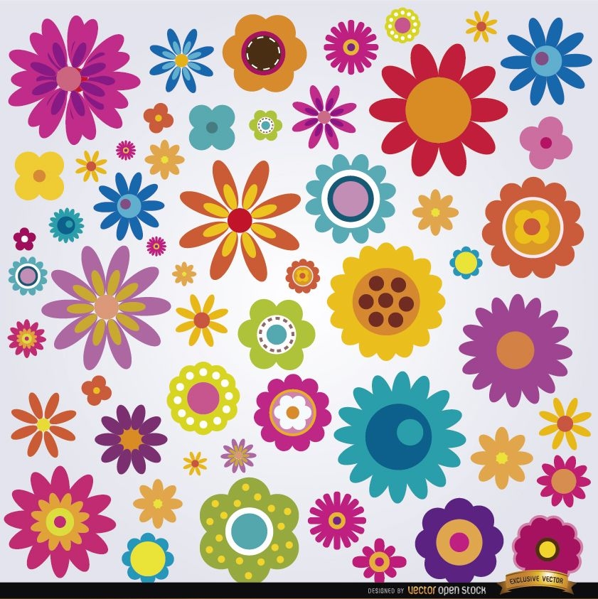 Descarga Vector De Conjunto De Muchas Flores De Colores