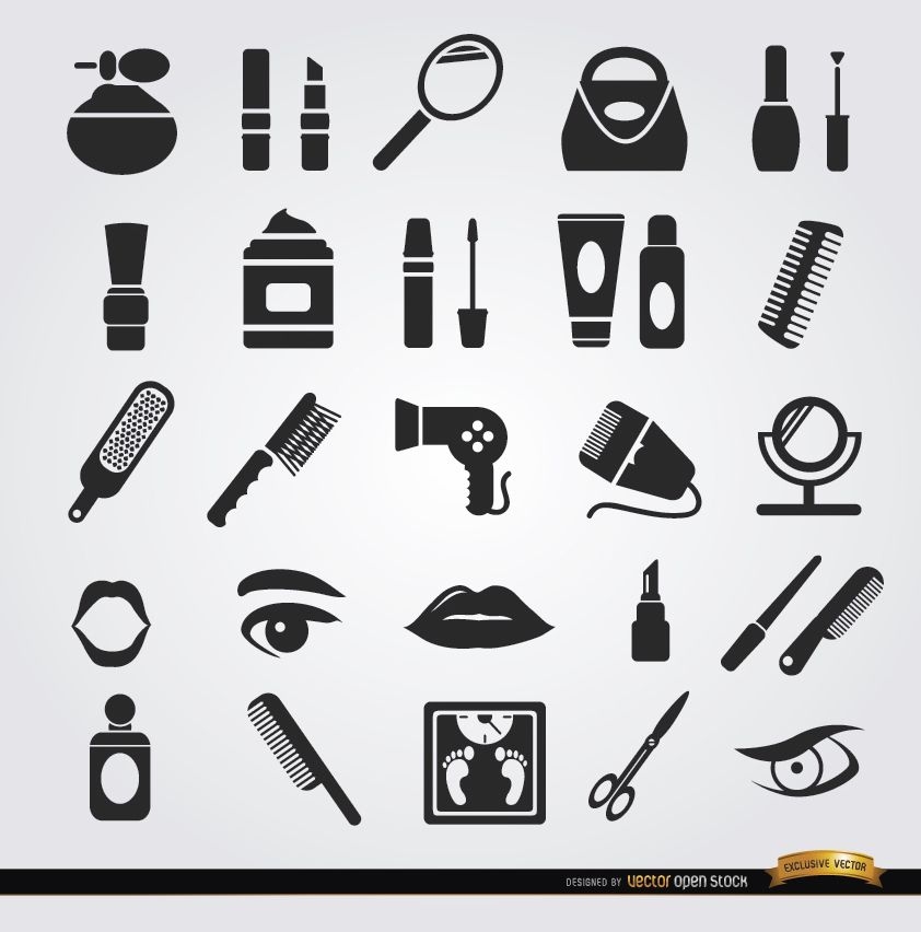 Beauty Women Objects Cosmetics Icons Vector Download