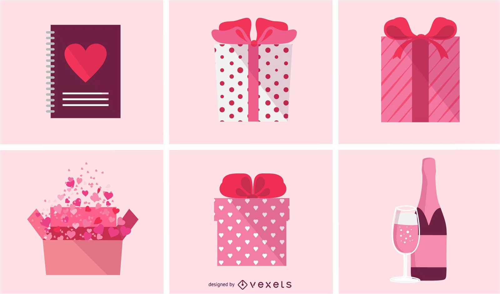 Valentine's Day Gift Boxes Icons Set