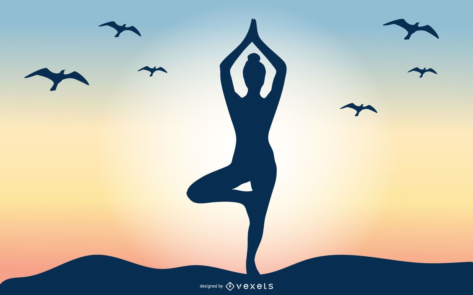Yoga Woman Sunrise Background Vector Download