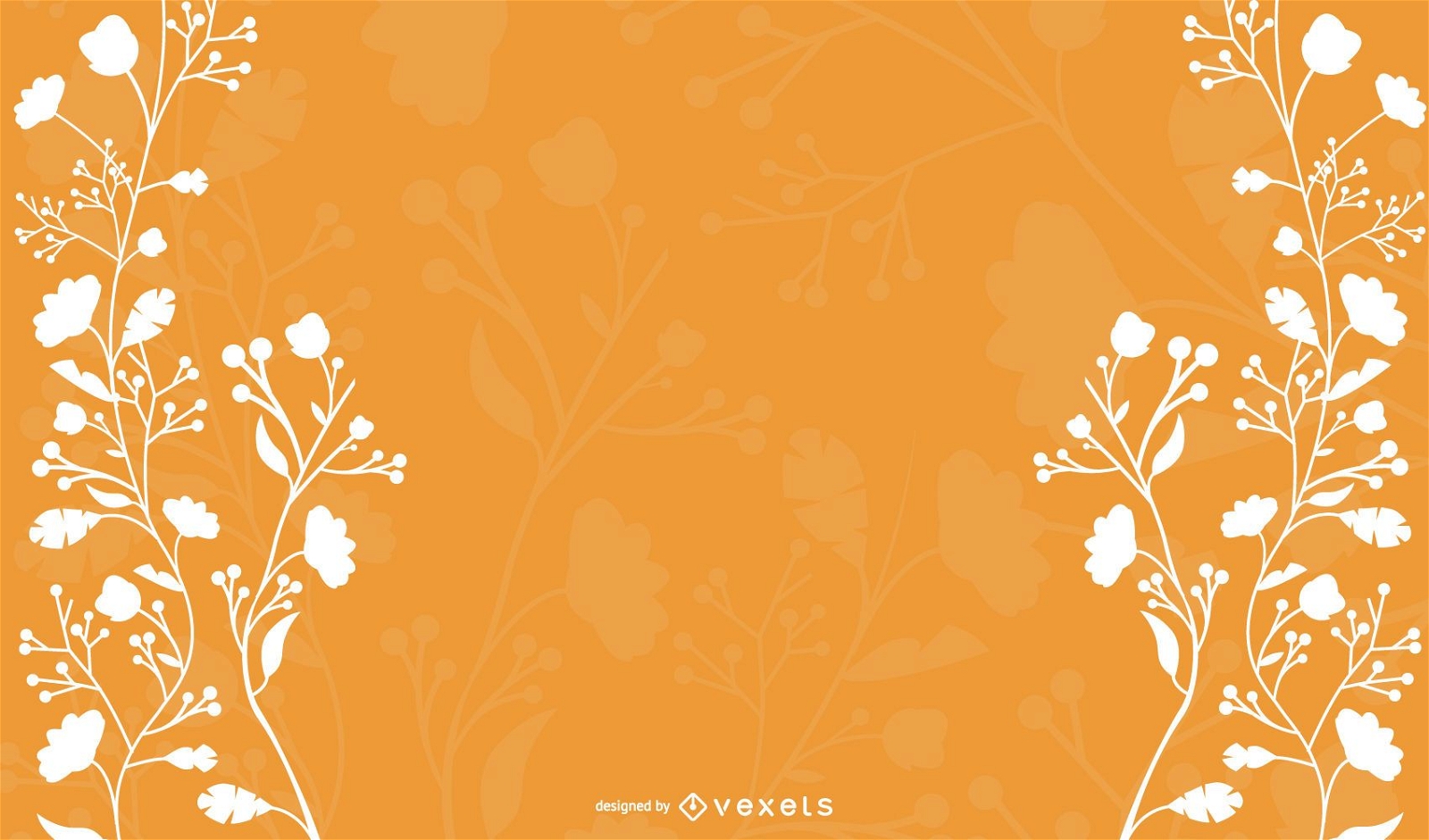 White Floral On Orange Background Vector Download