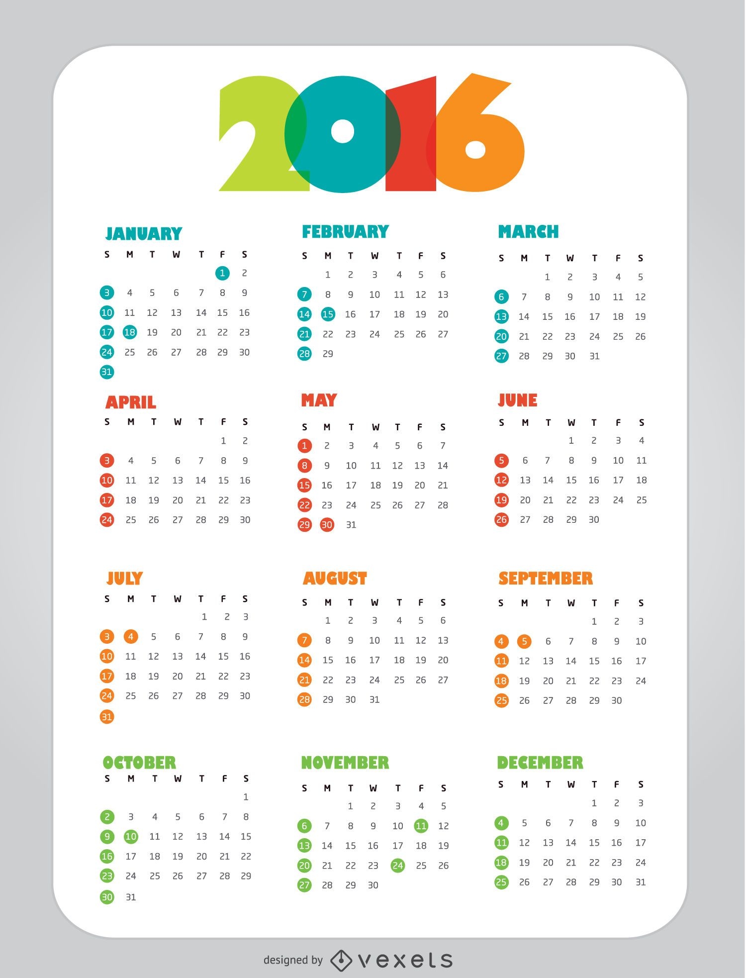 Descarga Vector Calendario 2016