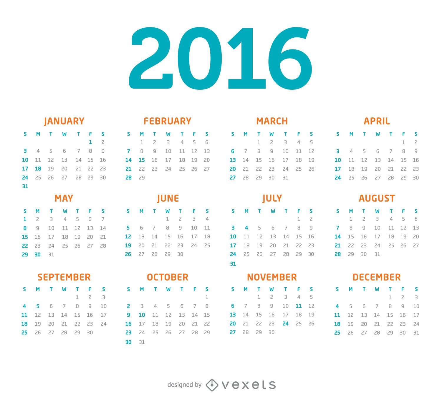 Minimalist 2016 Calendar Vector Download