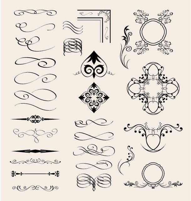 каллиграфические завитушки. каллиграфические завитушки. орнамент. несложные узоры для каллиграфии. векторный орнамент.