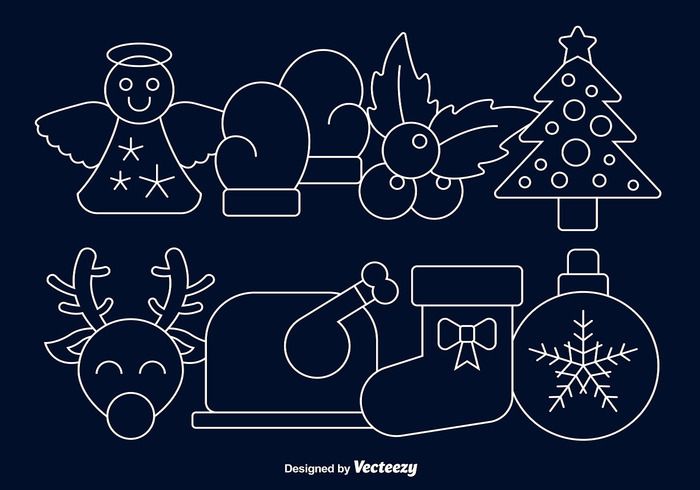 Descarga Vector De Conjunto De Iconos De Dibujos Animados De Navidad Lineal